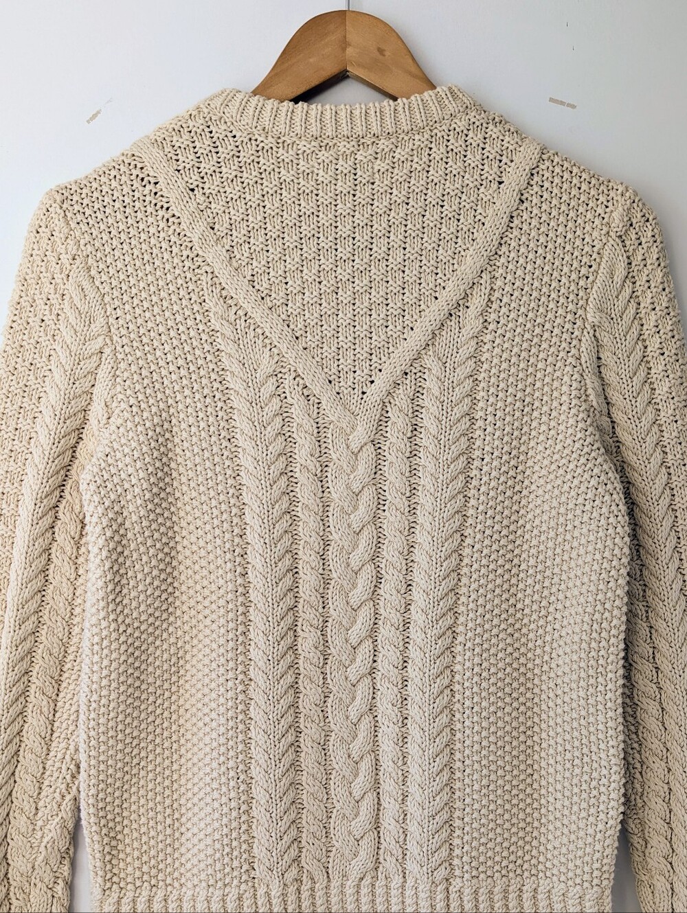 LL Bean Cotton Fisherman Cream Cable Knit Crewneck Sweater - Picture 7 of 12